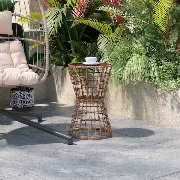 Flash Furniture Natural Rattan Rope Table with Acacia Wood Top TW-VN015-16-NAT-GG - main